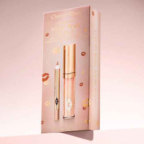 Envio desde 30-11 Charlotte Tilbury- Mini Glossy Pink Lip Gloss + Lip Liner Set -Tono Nude Pink